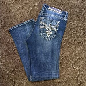 Rock Revival Women's Blue Boot Cut Jeans with Embellished Pockets